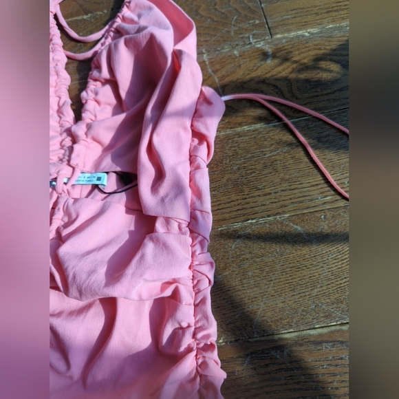 Zara Barbie Pink Cut-out Rushed Halter Mini Dress Womens Size S Cocktail Evening - Picture 5 of 13